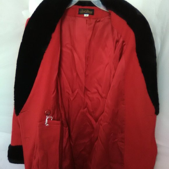 Randi Edwards Women's Wool & Cashmere Jacket Color Red / Black Faux Fur Size 14 - Picture 8 of 13